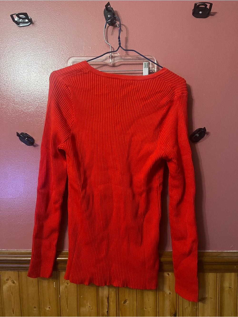 Ribbed Henley Long Sleeve Top - Bright Red - Picture 2 of 3